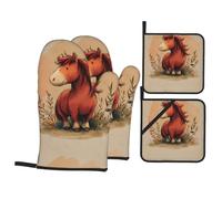 BROLEO Pony with red mane Prints Oven Mitts and Pot Holders Set of 4 Kitchen baking Thick and durable, anti-scalding and heat-insulating