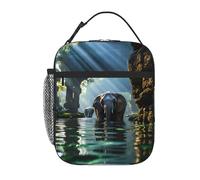 BROLEO Portable Insulated Lunch Bag Asian Elephant in The Water Printed Reusable Lunch Bag Durable for Men and Women Easy Carrying