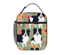 BROLEO Portable Insulated Lunch Bag Border Collie Florals Picture Reusable Lunch Bag Durable for Men and Women