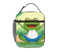 BROLEO Portable Insulated Lunch Bag Cute Funny Frog Doing Yoga Printed Reusable Lunch Bag Durable for Men and Women Easy Carrying