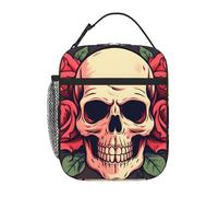 BROLEO Portable Insulated Lunch Bag Day of The Dead Sugar Roses Skull Printed Reusable Lunch Bag Durable for Men and Women Easy Carrying