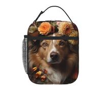 BROLEO Portable Insulated Lunch Bag Dog Girl with Flowers Printed Reusable Lunch Bag Durable for Men and Women Easy Carrying