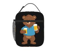 BROLEO Portable Insulated Lunch Bag Little Brown Bear Drinking Beer Picture Reusable Lunch Bag Durable for Men and Women