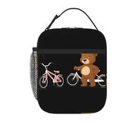 BROLEO Portable Insulated Lunch Bag Little Brown Bear Next to The Bicycle Picture Reusable Lunch Bag Durable for Men and Women