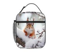 BROLEO Portable Insulated Lunch Bag Little Squirrel on The Snow Tree Picture Reusable Lunch Bag Durable for Men and Women
