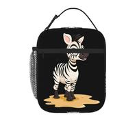 BROLEO Portable Insulated Lunch Bag Little Zebra Playing in The mud Picture Reusable Lunch Bag Durable for Men and Women