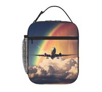 BROLEO Portable Insulated Lunch Bag Plane Under The Rainbow Picture Reusable Lunch Bag Durable for Men and Women