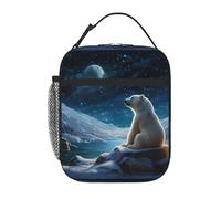 BROLEO Portable Insulated Lunch Bag Polar Bear Looking at The Stars Picture Reusable Lunch Bag Durable for Men and Women