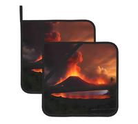 BROLEO Pot Holders Sets of 2 8x8in - Heat-Resistant and Durable Kitchen Accessories with Waterproof Fabric The erupting Kilauea volcano Picture