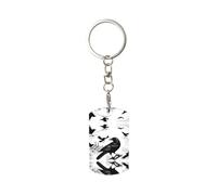 BROLEO Quality strong Metal Keychain for Men and Women Rectangular Black Crow Birds Picture