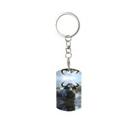 BROLEO Quality strong Metal Keychain for Men and Women Rectangular Water Buffalo Picture