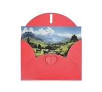 BROLEO Red Greeting Card Alpine Farm Cows Prints Perfect for Valentine's Day, Wedding Anniversary & Party Invitations