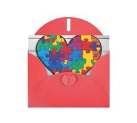 BROLEO Red Greeting Card Autism Awareness Puzzle Pieces Heart Picture for Christmas, Children's Birthday, Valentine's Day, and Party Invitation