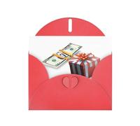 BROLEO Red Greeting Card Banknotes next to the gift box Prints Perfect for Valentine's Day, Wedding Anniversary & Party Invitations
