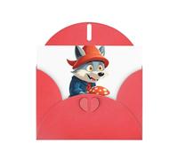 BROLEO Red Greeting Card Big Bad Wolf Picking Mushrooms Prints Perfect for Valentine's Day, Wedding Anniversary & Party Invitations