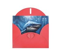 BROLEO Red Greeting Card Blue Shark Picture for Christmas, Children's Birthday, Valentine's Day, and Party Invitation