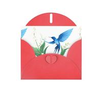 BROLEO Red Greeting Card Blue swallow under the lily of the valley Prints Perfect for Valentine's Day, Wedding Anniversary & Party Invitations