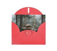 BROLEO Red Greeting Card Coffee on the swing. Prints Perfect for Valentine's Day, Wedding Anniversary & Party Invitations