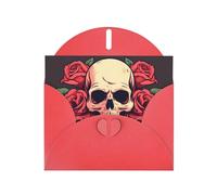 BROLEO Red Greeting Card Day Of The Dead Sugar Roses Skull Prints Perfect for Valentine's Day, Wedding Anniversary & Party Invitations