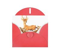 BROLEO Red Greeting Card Deer in the cradle Prints Perfect for Valentine's Day, Wedding Anniversary & Party Invitations