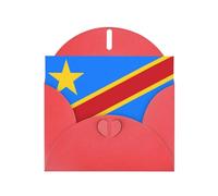 BROLEO Red Greeting Card Flag of the Congo Prints Perfect for Valentine's Day, Wedding Anniversary & Party Invitations