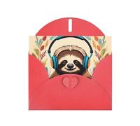 BROLEO Red Greeting Card funny Cute Animal Sloth Music Picture for Christmas, Children's Birthday, Valentine's Day, and Party Invitation