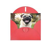BROLEO Red Greeting Card Funny Happy Pug Dog Picture for Christmas, Children's Birthday, Valentine's Day, and Party Invitation