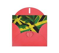 BROLEO Red Greeting Card Jamaica Flag Leaves Picture for Christmas, Children's Birthday, Valentine's Day, and Party Invitation