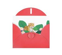 BROLEO Red Greeting Card Leopard beside lotus Prints Perfect for Valentine's Day, Wedding Anniversary & Party Invitations