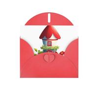 BROLEO Red Greeting Card Little red flower house Prints Perfect for Valentine's Day, Wedding Anniversary & Party Invitations