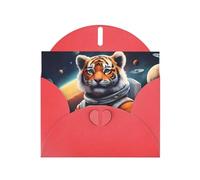 BROLEO Red Greeting Card Little Tiger in Space Picture for Christmas, Children's Birthday, Valentine's Day, and Party Invitation
