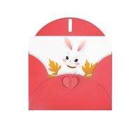 BROLEO Red Greeting Card Little white rabbit on dead leaves Prints Perfect for Valentine's Day, Wedding Anniversary & Party Invitations