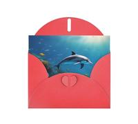 BROLEO Red Greeting Card Ocean Underwater Dolphin Fish Picture for Christmas, Children's Birthday, Valentine's Day, and Party Invitation