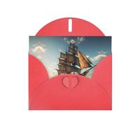 BROLEO Red Greeting Card old sailing ship Picture for Christmas, Children's Birthday, Valentine's Day, and Party Invitation