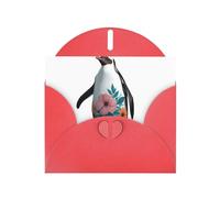 BROLEO Red Greeting Card Penguin in a floral dress Prints Perfect for Valentine's Day, Wedding Anniversary & Party Invitations
