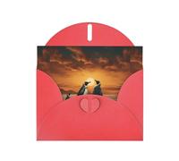 BROLEO Red Greeting Card Penguin looking at the sky Prints Perfect for Valentine's Day, Wedding Anniversary & Party Invitations