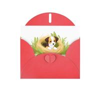BROLEO Red Greeting Card Puppy in the grass nest Prints Perfect for Valentine's Day, Wedding Anniversary & Party Invitations