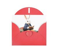 BROLEO Red Greeting Card Rabbit reading a book Prints Perfect for Valentine's Day, Wedding Anniversary & Party Invitations