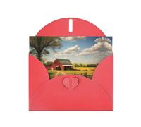 BROLEO Red Greeting Card Ranch View Prints Perfect for Valentine's Day, Wedding Anniversary & Party Invitations