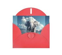 BROLEO Red Greeting Card The little elephant on the clouds Prints Perfect for Valentine's Day, Wedding Anniversary & Party Invitations
