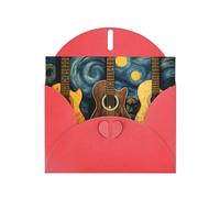BROLEO Red Greeting Card Three Guitars Picture for Christmas, Children's Birthday, Valentine's Day, and Party Invitation
