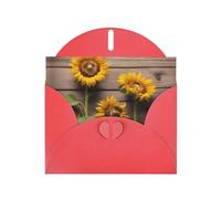 BROLEO Red Greeting Card Three Sunflowers on Wooden Picture for Christmas, Children's Birthday, Valentine's Day, and Party Invitation