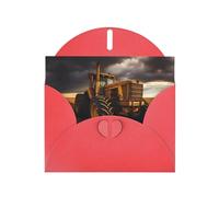 BROLEO Red Greeting Card Tractor in the field Prints Perfect for Valentine's Day, Wedding Anniversary & Party Invitations