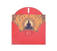 BROLEO Red Greeting Card Yoga Meditation Prints Perfect for Valentine's Day, Wedding Anniversary & Party Invitations