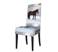 BROLEO Removable Dining Chair Covers horse nature winter Picture - Soft, Comfortable, Wrinkle Resistant, No Ironing Needed Stretchable for Most Armless Chair