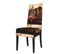 BROLEO Removable Dining Chair Covers Romantic Dachshunds Picture - Soft, Comfortable, Wrinkle Resistant, No Ironing Needed Stretchable for Most Armless Chair