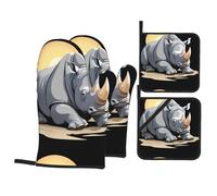 BROLEO Rhino basking in the sun Prints Oven Mitts and Pot Holders Set of 4 Kitchen baking Thick and durable, anti-scalding and heat-insulating