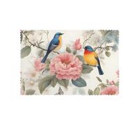 BROLEO Romantic Fancy Floral Birds Butterfly Prints Placemats for Dining Table Set of 6 12x18in heat resistance for hotels, homes, and banquets