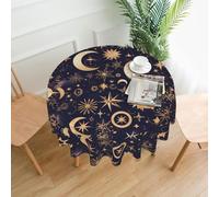 BROLEO Round Decorative Tablecloth 60in Golden Stars In The Night Sky Printed for Indoor and Outdoor Use on Round Tables Like Coffee Tables, Dining Tables, and Farm Tables