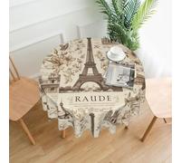 BROLEO Round Decorative Tablecloth 60in paris vintage postcard Printing Waterproof, Washable, and Reusable for Dining, Coffee, Picnic, Wedding, Party